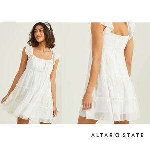 Altar'd State▪️White Ivory Ruffle Floral Sleeveless Tiered Mini Dress